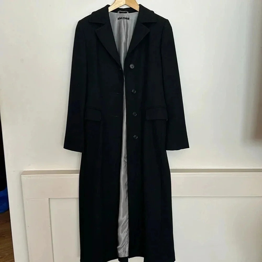 Elegant Sisley Ankle Length Wool Coat, Black, Size S/M